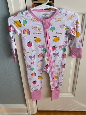 NWT Angel Dear Bamboo Valentine Fruit & Rainbow Convertible Foot Zipper Pajama